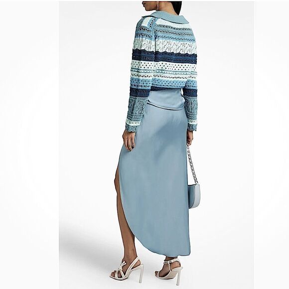 Jonathan Simkhai Roxana  Macrame Blue Striped Crop Crochet Sweater Top V-neck S - Picture 6 of 14